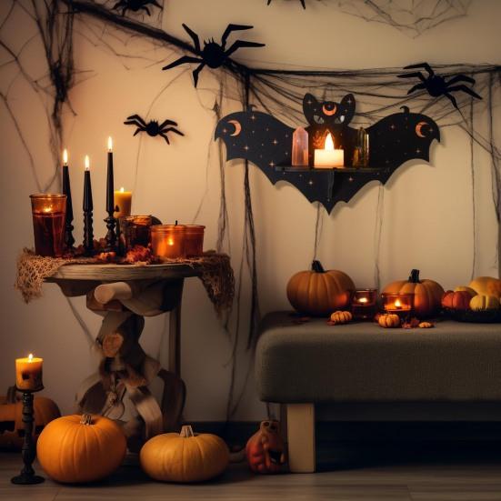 Halloween Bat Wall Floating Shelf Faux Crystal Display Shelf Wooden Candle Holder Wall Shelf Decoration Living Room Bedroom Bathroom Storage Rack