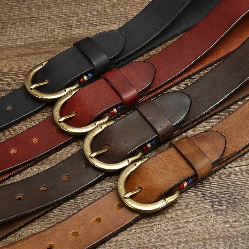 2024 Nowy Retro Vintage Skórzany Pasek Męski Skórzany Klamra z Kolcem Amerykański Trend Warstwa Wierzchnia Skóra Bydlęca Pasek do Dżinsów