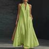 Sommer-Maxikleid für Damen, lässig, ärmellos, Neckholder, V-Ausschnitt, Revers, langes Kleid, Strandurlaub, fließendes Sommerkleid mit Taschen