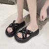 Platform slippers women's summer new round head one-word drag wear cross beach cool slippers