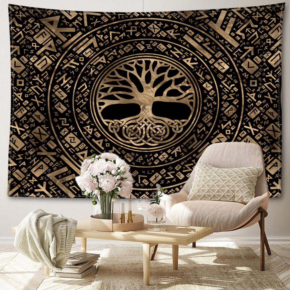 Rune Tree Of Life Tapestry Wall Hanging Abstract Art Hippie Tapiz Witchcraft Mysterious Living Room Background Cloth Home Decor