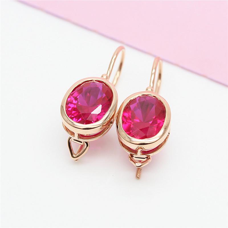 Russian Purple Gold Shiny Red Stone Egg Surface Simple Atmosphere Fashionable Foreign Style Rose Gold Plated Color Gold Earrings Set
