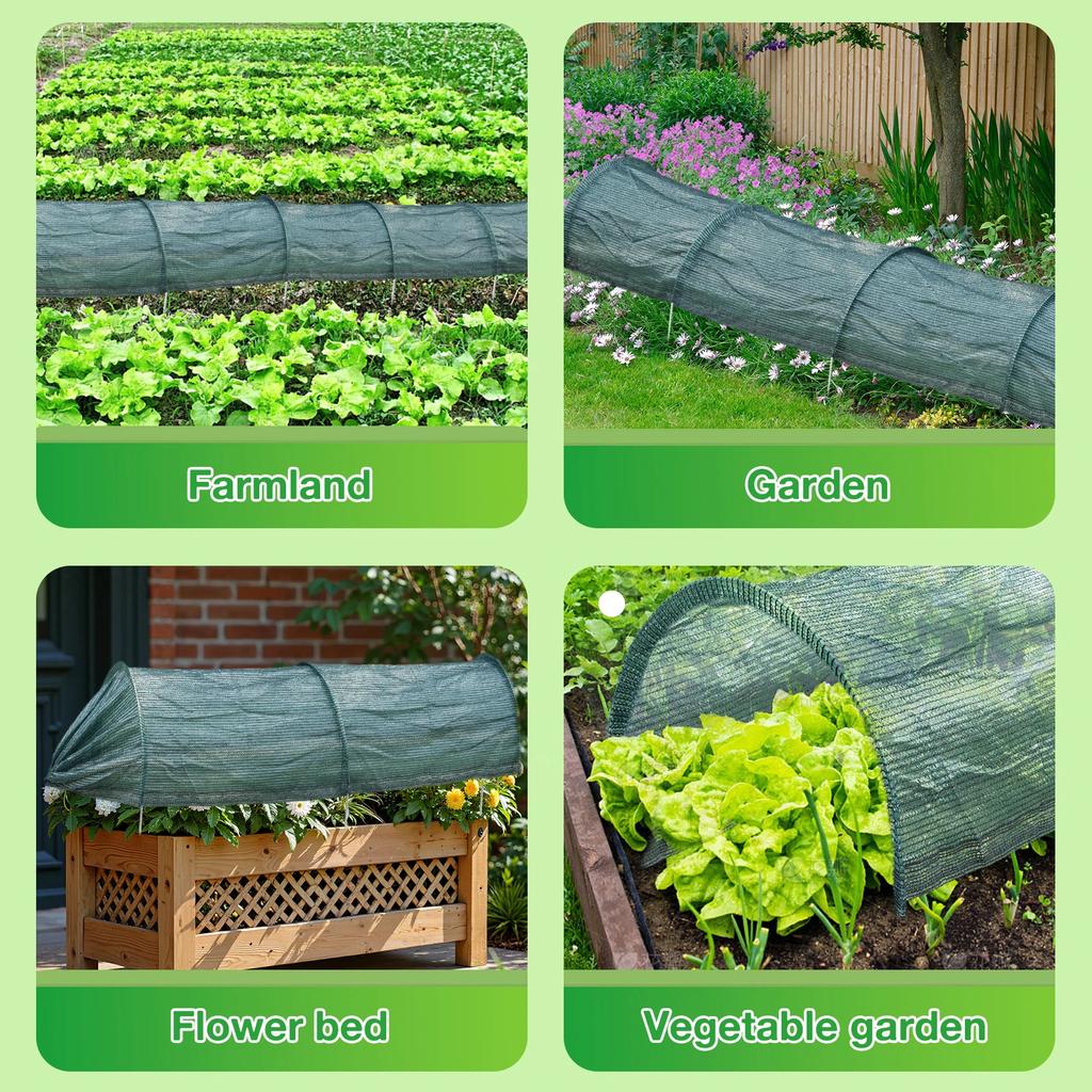 350x60cm Trädgårdstunnel Växthus Bärbar Växt Solskyddsnät med Metallram Trädgårdstillbehör för Utomhusväxter Grönsaker