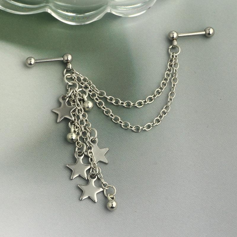 Screw Ball Fashion Piercing Earrings Stainless Steel L Chain Zircon Moon Heart-shaped Earbone Stud