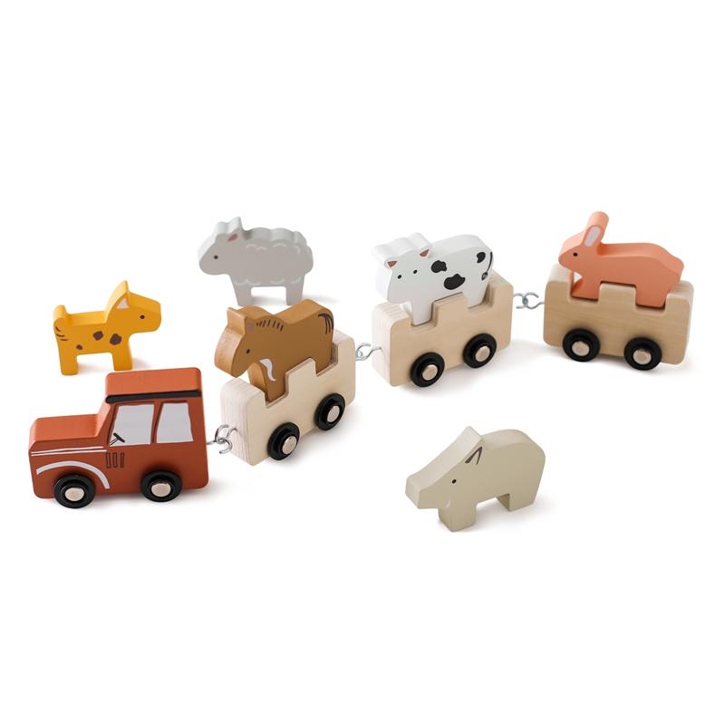 Wooden Train Farm Toy Montessori Toys Baby Educational Toys Farm Animals Put Bu ilding Blocks Baby Room Decoration Baby's Gifts