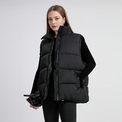 Women Winter Waistcoat Stand Collar Thick Sleeveless Padded Outerwear with Pockets Zipper Closure Mid Length Outdoor Coat