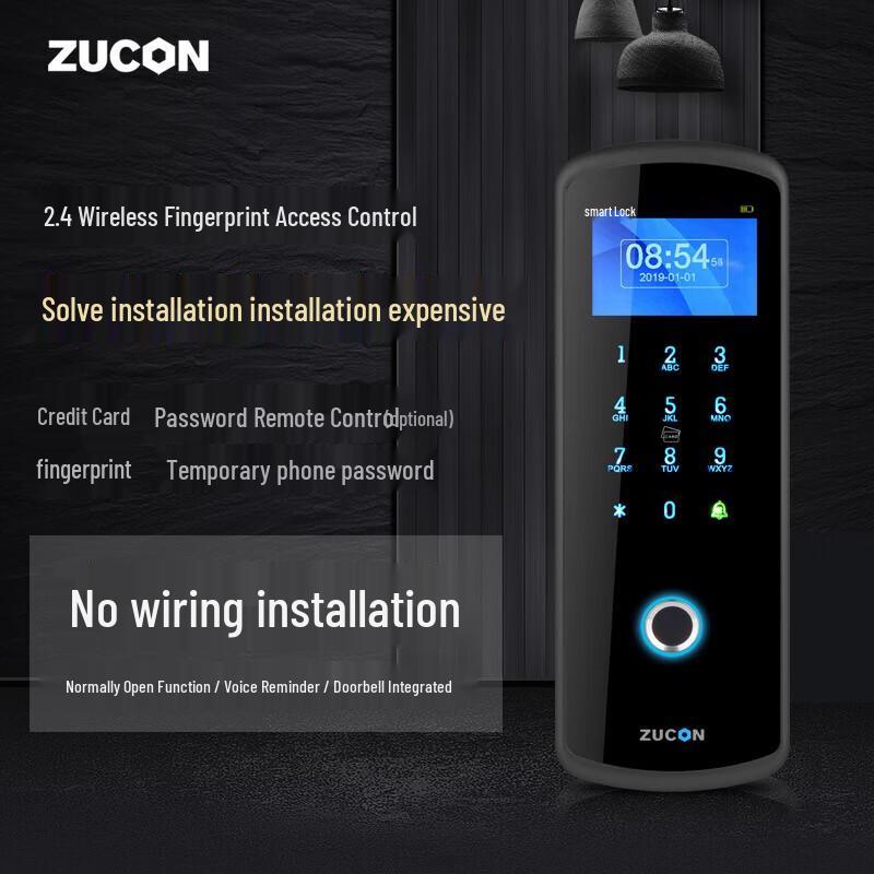 ZUCON 2.4G Wireless Fingerprint Password Access Control System for Glass Doors CN plug (adapter included)