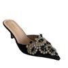 "2024 Summer Korean-Style Pearl Rhinestone Pointed Toe Stiletto Sandals for Women"