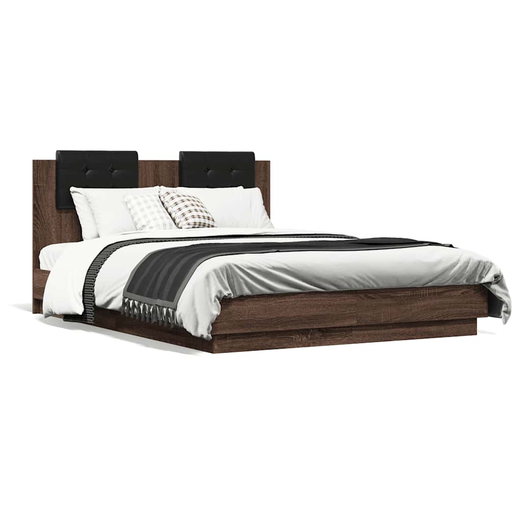 Bed Frame with Headboard Brown Oak Effect 120 X 190 Cm