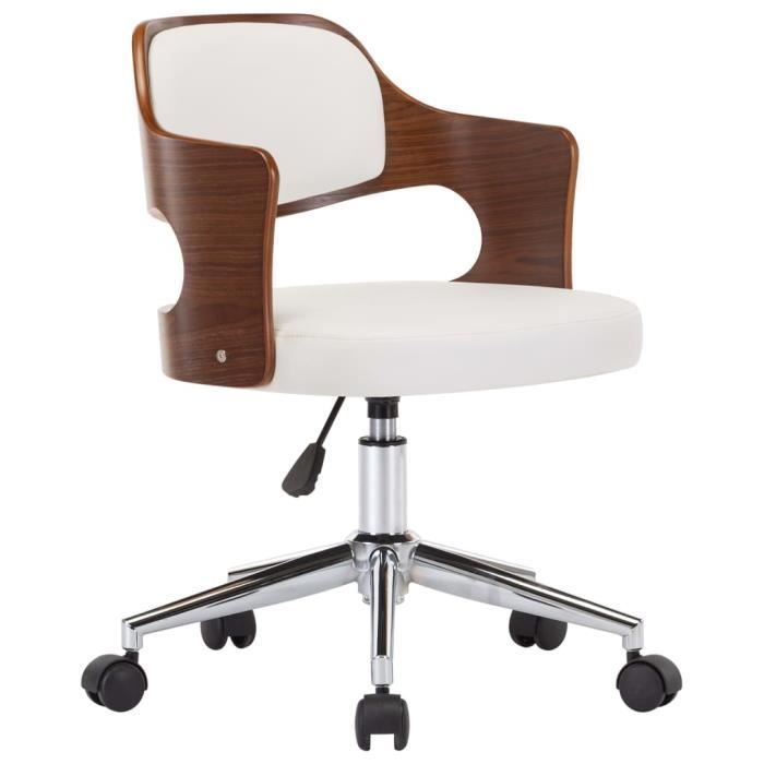 VidaXL Chaise pivotante de bureau Blanc Bois courbé et similicuir