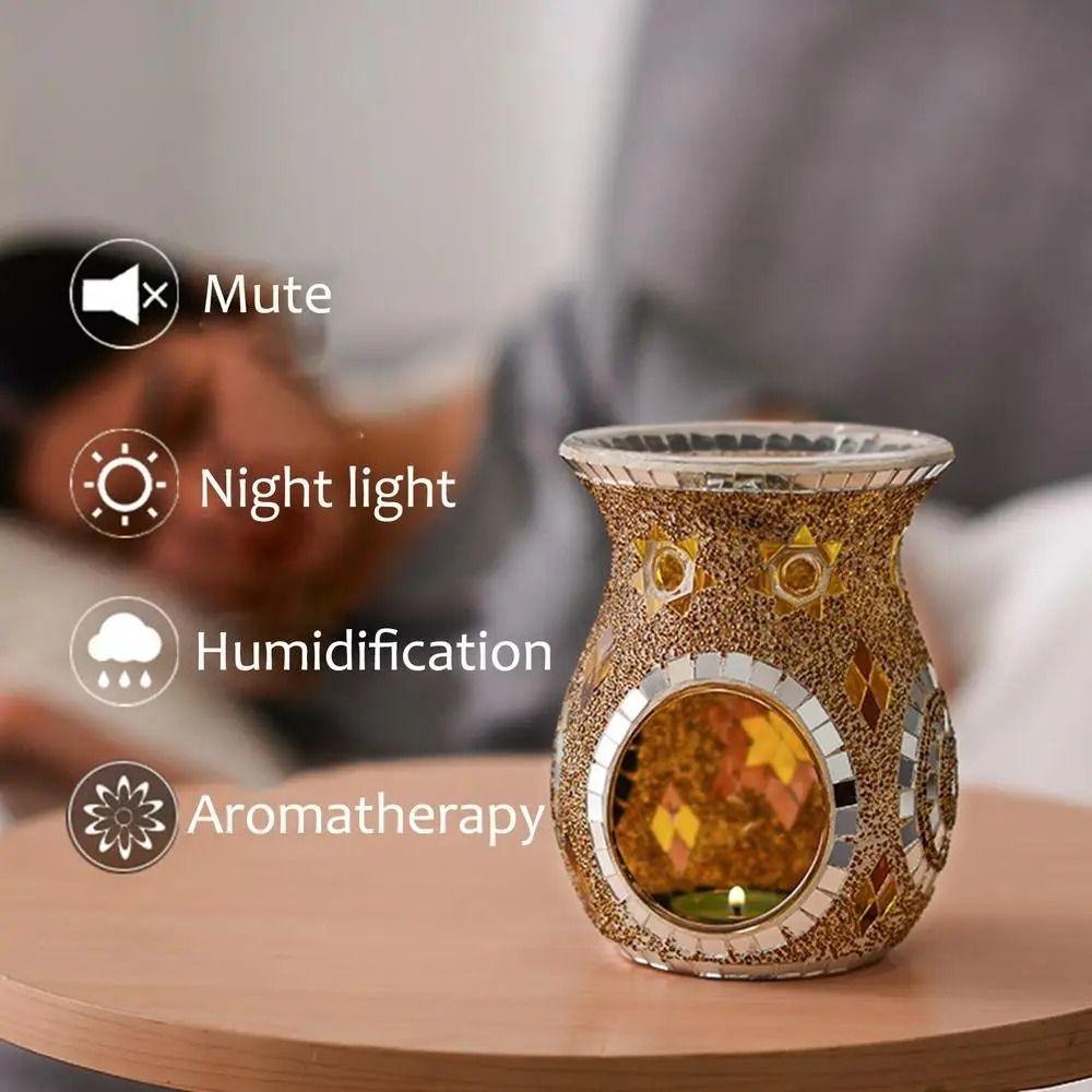 Durable Essential Oil Burner Mosaic Glass Fragrance Warmer Aroma Candle Holder Tealight