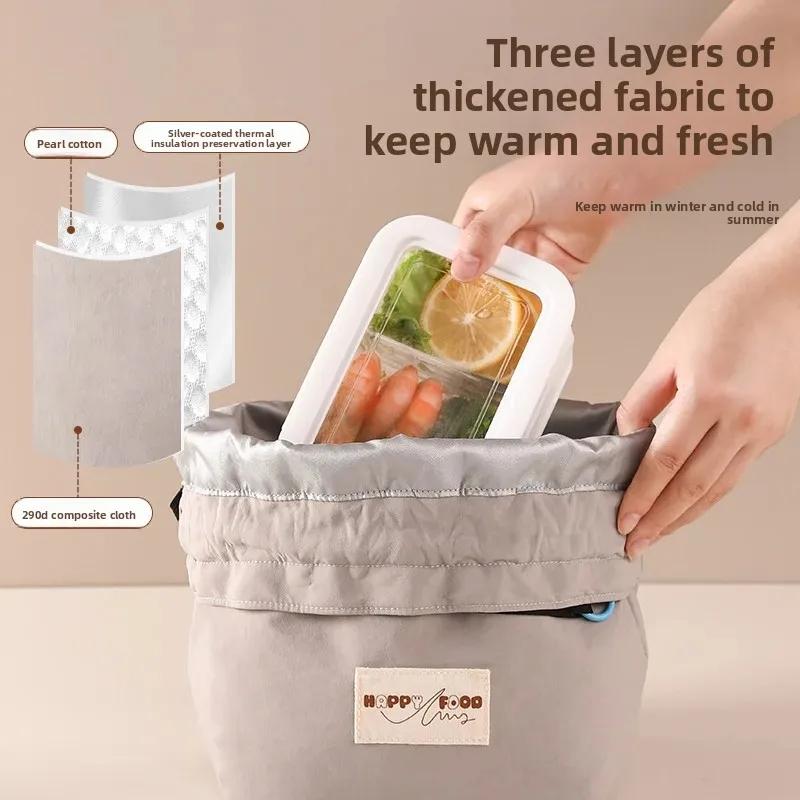 Large Capacity Lunch Box Bag Waterproof Insulated Bag Portable Thickened Handbag for Students And Office Workers