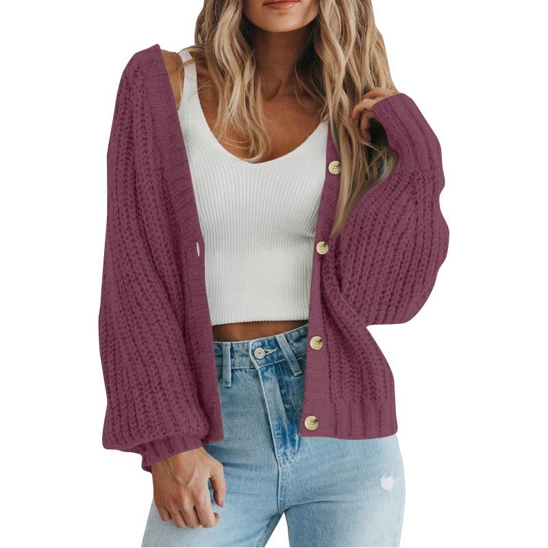 Autumn Winter Solid Color Simple Fashion Buttons Knitting Top Women Loose CasualCardigan Outwear Sweater