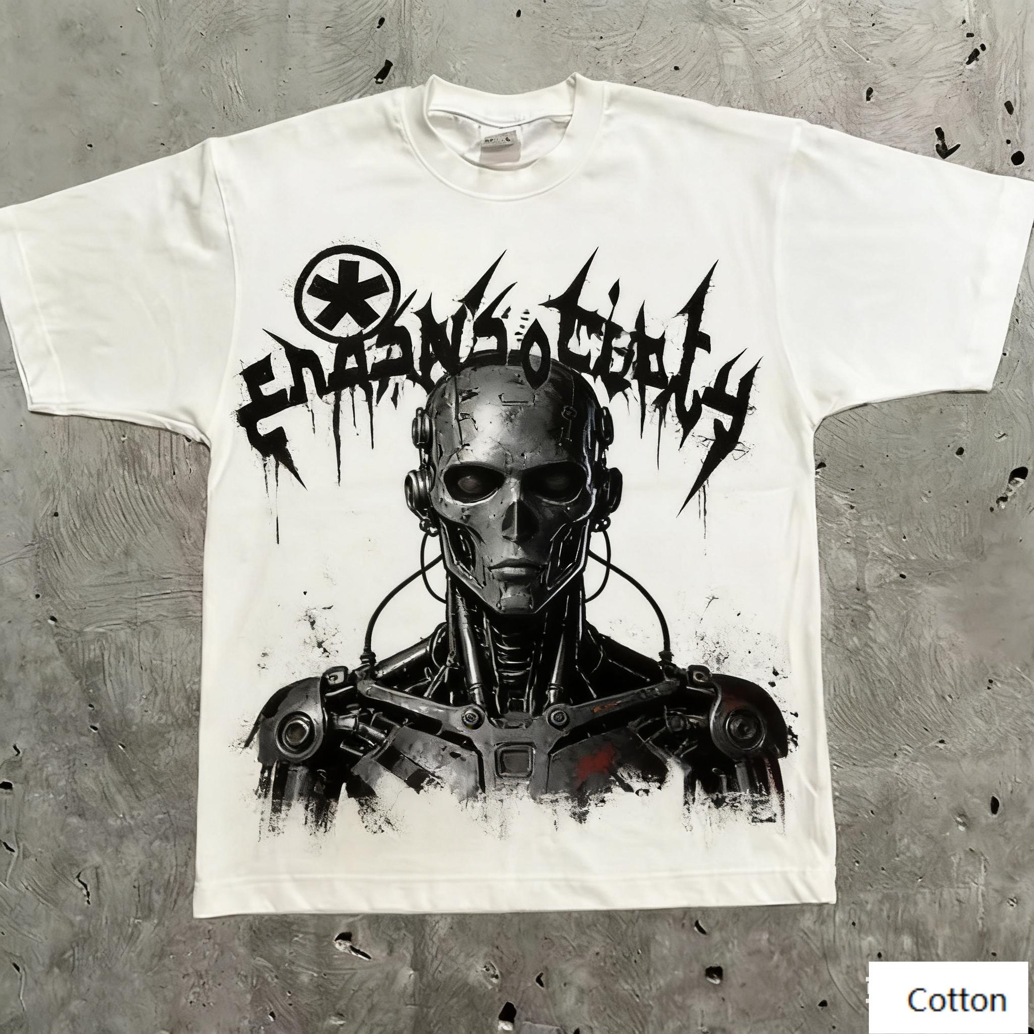 

Cyber Hardcore Street Style Unisex Cotton TShirt with Chaos Society Print Breathable Heavyweight Fabric Regular Fit for Punk S