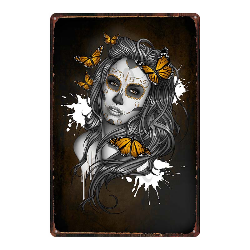 YZFQ  Sugar Skull Plaque Metal Vintage Horror Tin Sign  Wall  Bar Restaurant Home Art Cinema Tattoo Shop Decor Poster DU-7291B