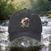 1pc Four Seasons Retro Washed Baseball Cap For Men Women Jumping Trout Fishing Print Black Outdoor Camping Hat