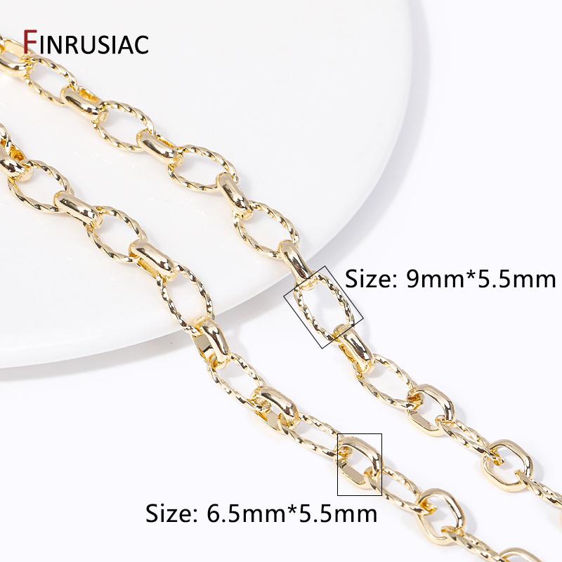 

High Quality 14k Gold Plated Brass Metal Oval Texture Cable Chain For Jewelry Making, DIY Necklace Bracelet Accessories Length 50cm