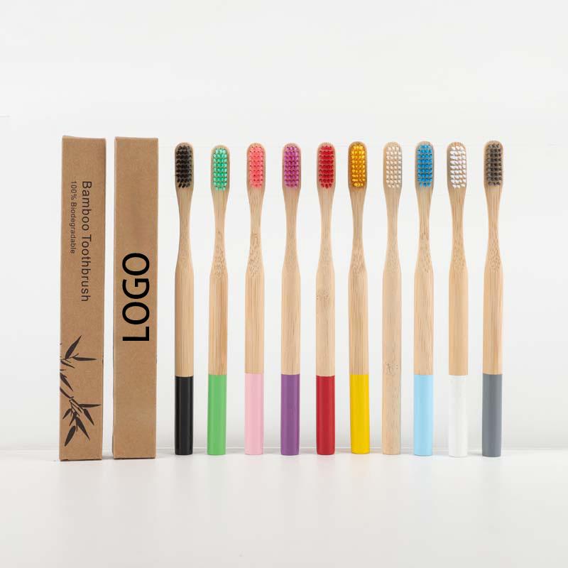 Eco Biodegradable Kraft Box Color Painted Round Handle Adult Soft Ready Stock Customizable Bamboo Toothbrush
