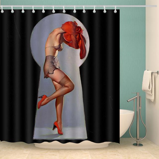 Girl Bathroom Curtain 3D Printed Sexy Woman Shower Curtains with 12 Hooks Waterproof Polyester Shower Curtain Waterproof