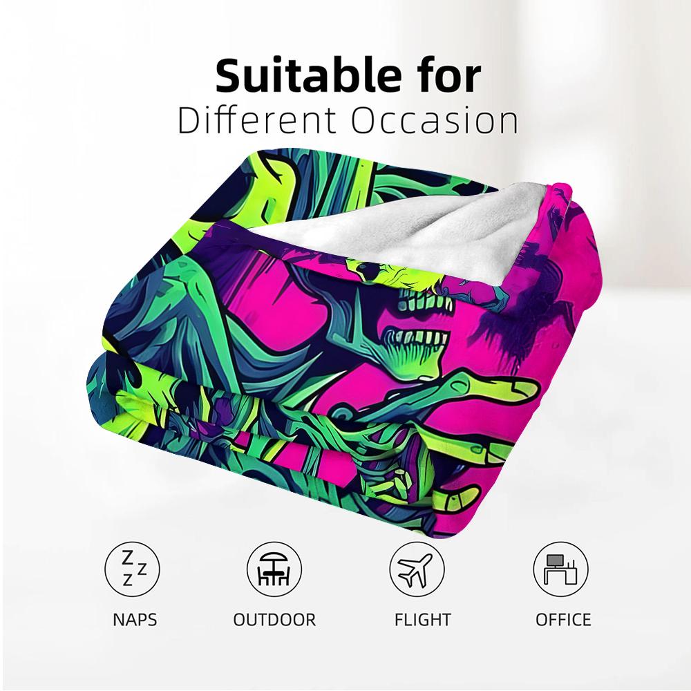 Neongrün Skelett Party Kunst Anime Cartoon Flanelldecke Weiche Warme Decke für Schlafzimmer Sofa Auto Kinder Urlaubsgeschenk