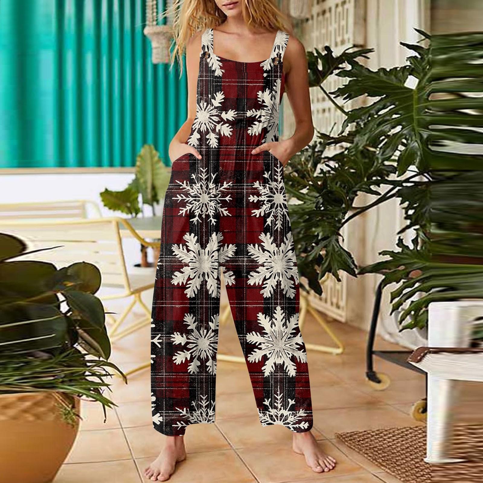 

Женский модный повседневный винтажный комбинезон без рукавов с рождественским принтом на пуговицах S