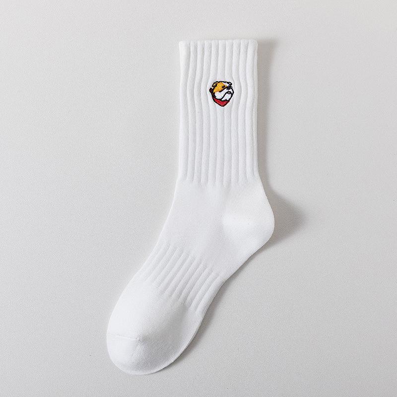 Cityboy Men’s Autumn/Winter White Cartoon Embroidery Socks - Trendy, Sweat-Absorbing Mid-Calf Sports Socks