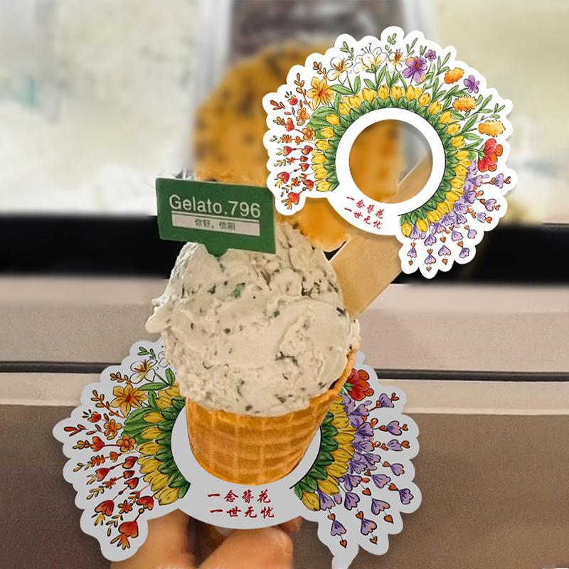 60 Pcs Anti-Drip Paper Tray For Ice Cream Cone Flower Shape Paper Drip Proof Ice Cream Holder Card