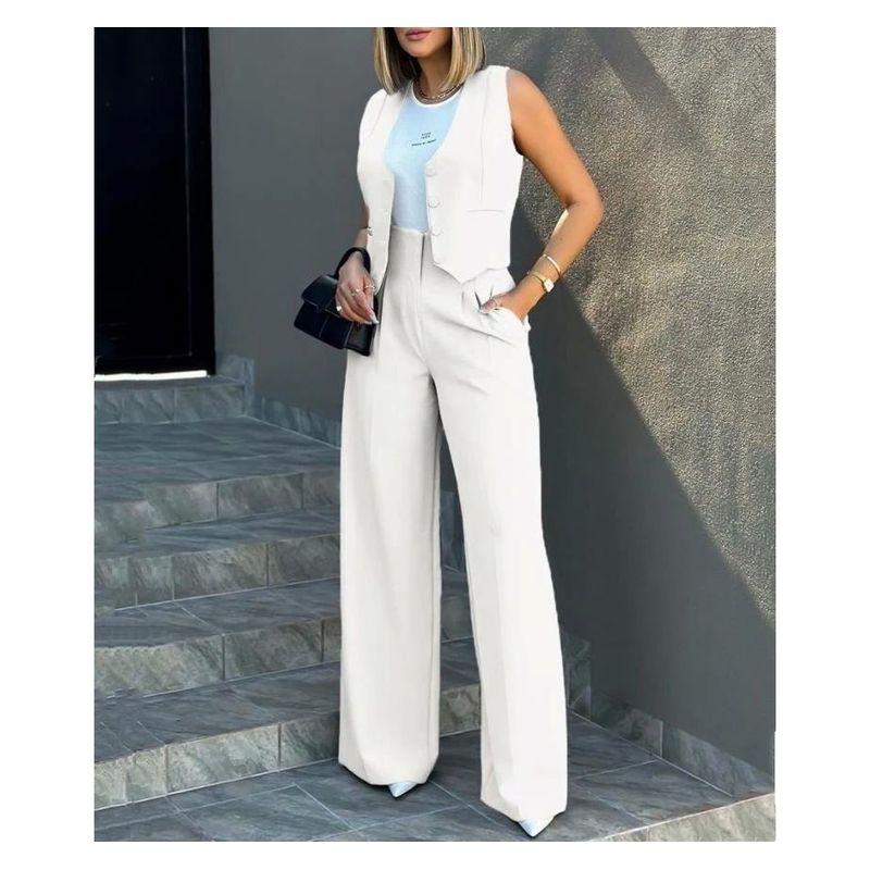 Suit Waitcoat Wide-Leg Pant Suit Vest Loose Pants Casual Two-Piece Suit Women