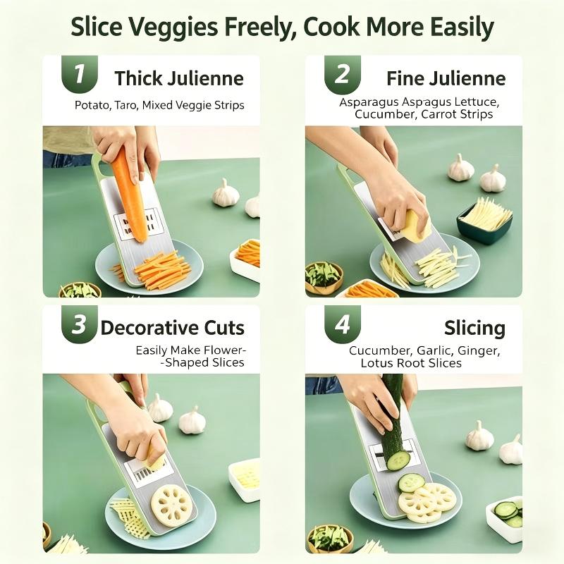 Blade Multi-Functional Vegetable Slicer With Slide-On Hand Guard - Vegetable Slicer, Potato/Onion/Garlic Slicer, Kitchen Grater