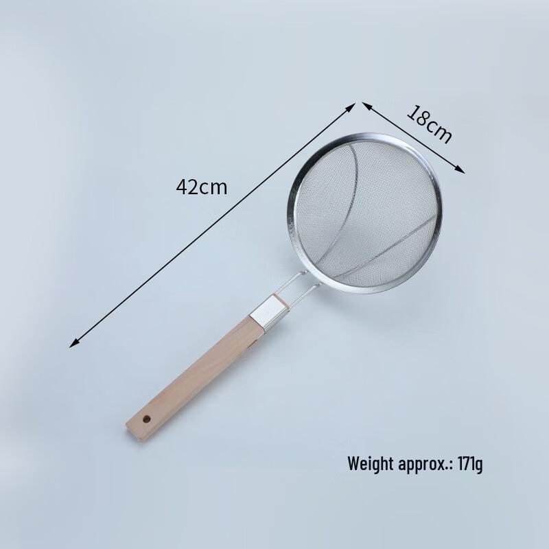 ZISIZ Wooden Handle Stainless Steel Mesh Skimmer Spoon