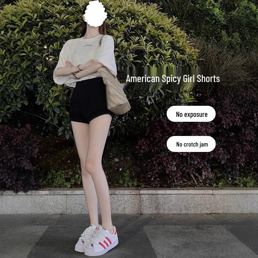 Autumn Women's High-Waisted Black A-Line Shorts: Slimming, Casual, Hot Girl Style