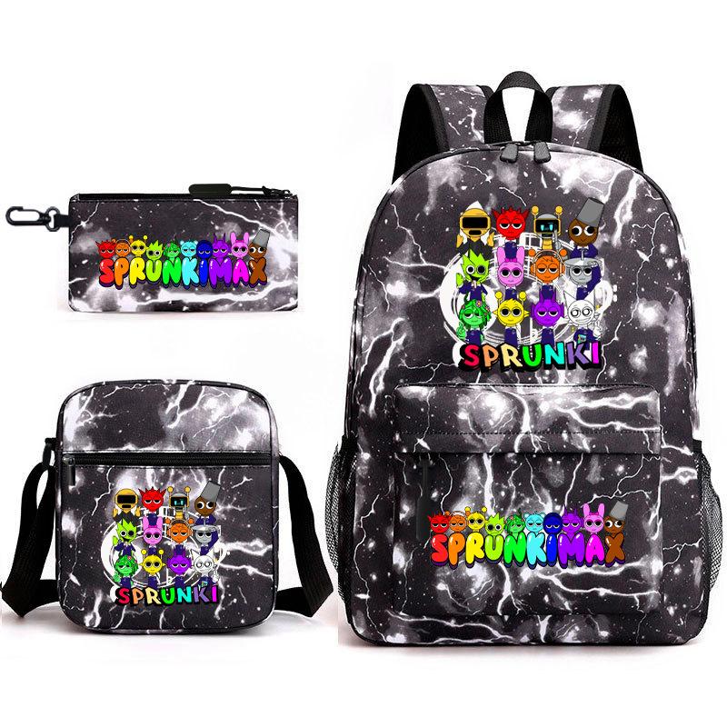 Anime Cartoon Backpack Sprunki Large Capacity Primary School Student Schoolbag Satchel Pencil Case