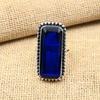 Blue Sapphire Lab-Created Gemstone Handmade 925 Solid Sterling Silver Ring Pendant