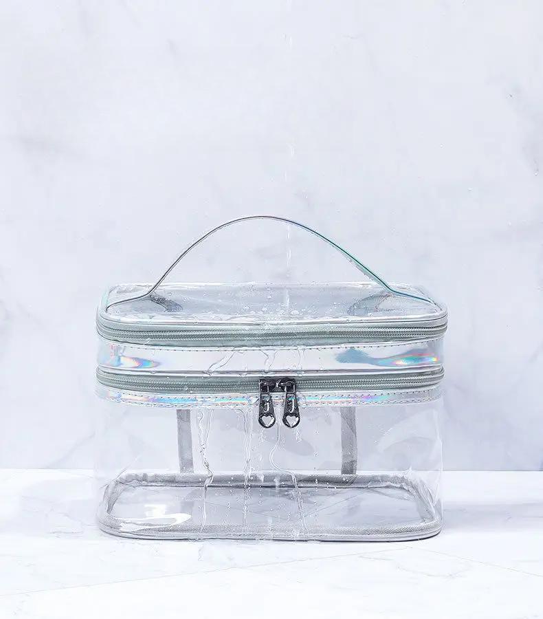 

Корейская прозрачная косметичка большой емкости с разделением сухого и влажного, водонепроницаемая косметичка, портативная дорожная косметичка для хранения серебряный