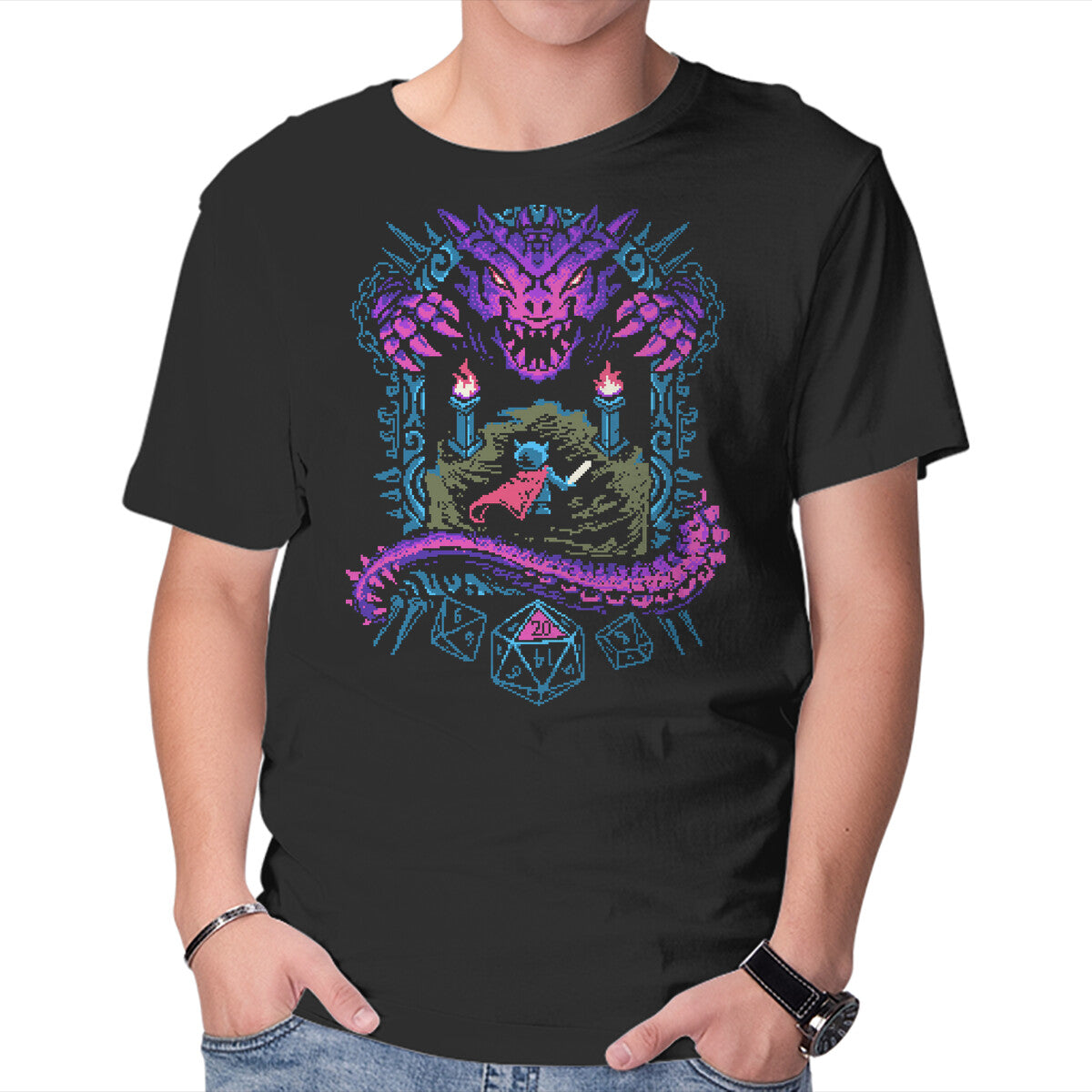 Unisex Crew Neck T-Shirt The Warrior And Dragon Graphic Short Sleeve Casual Tee XXL