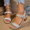 European and American summer new one-word buckle thick heel open-toe comfortable beach sandals