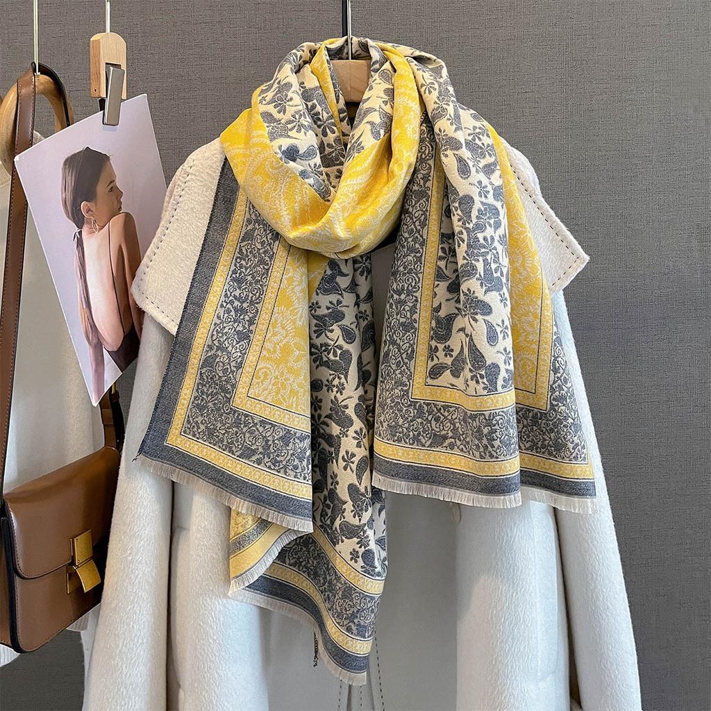Retro Paisley Print Cashmere Feel Pashmina Women Winter Outdoor Keep Warm Large Shawls Wraps Tassels Lady Bufanda Blanket Poncho