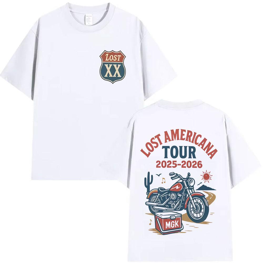 Rapper MGK Lost XX Americana Tour 2025-2026 Men's and Women's Printed T-shirts, Vintage Cotton T-shirts, High-quality Streetwear