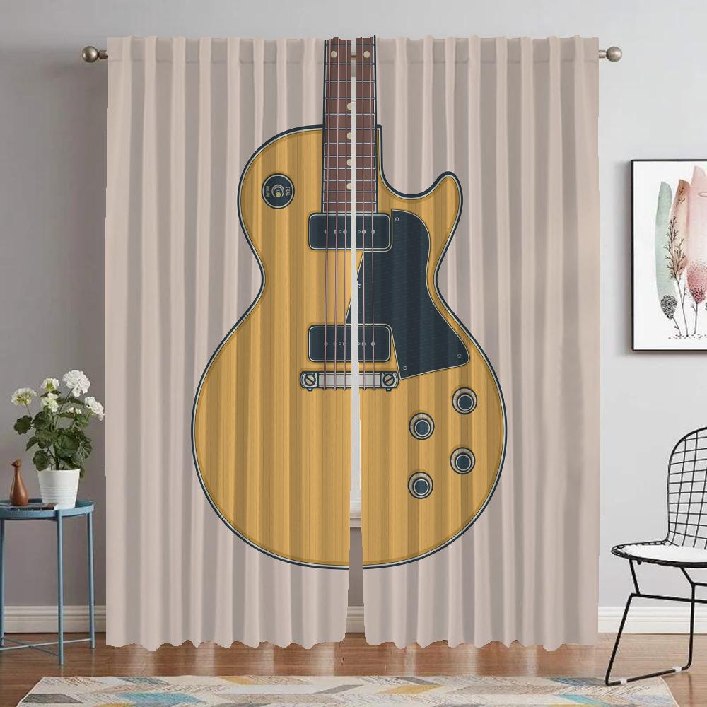 Guitar Pattern Curtains for Living Room Curtain Tulle for Bedroom Shades Home Interior Curtains 2 Pieces Halloween Decoration