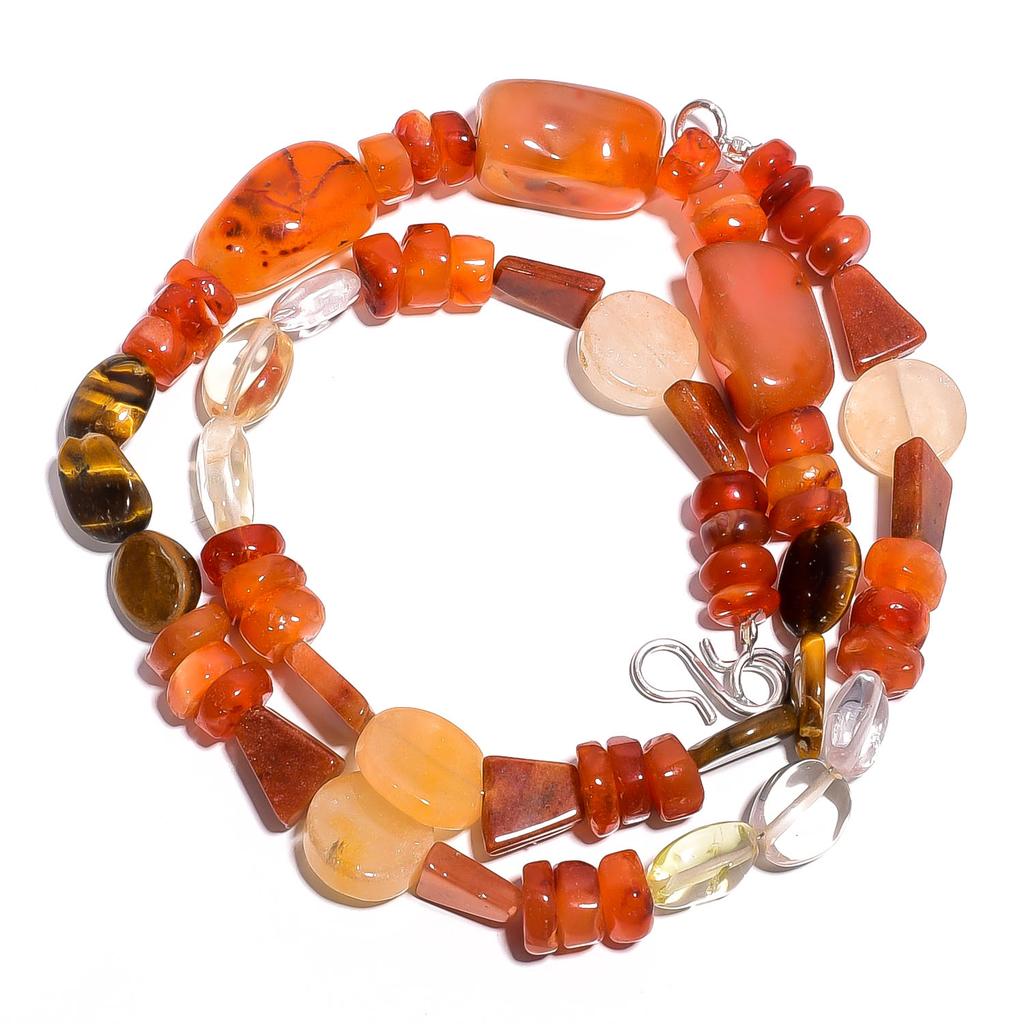 Carnelian Tiger Eye Crystal Gemstone Mix Shape Smooth Beads Necklace 17" UB-3999 UB-3999
