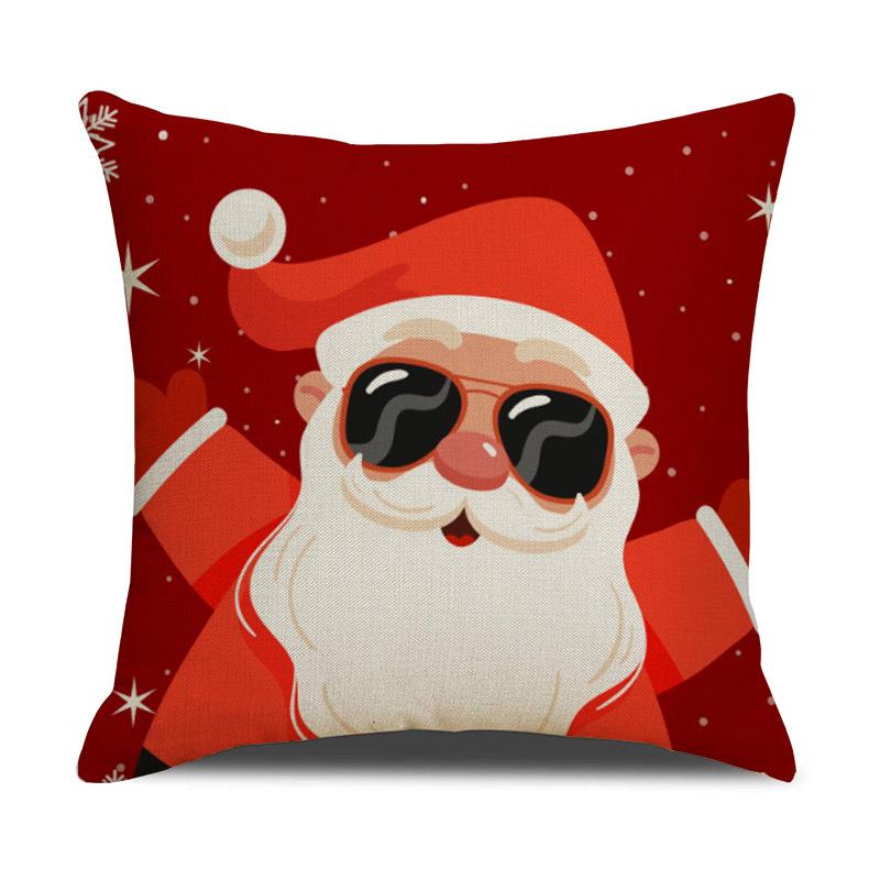 Christmas Pillow Cartoon Red Print Elk Snowflake Sofa Bedroom Linen Cushion Cover