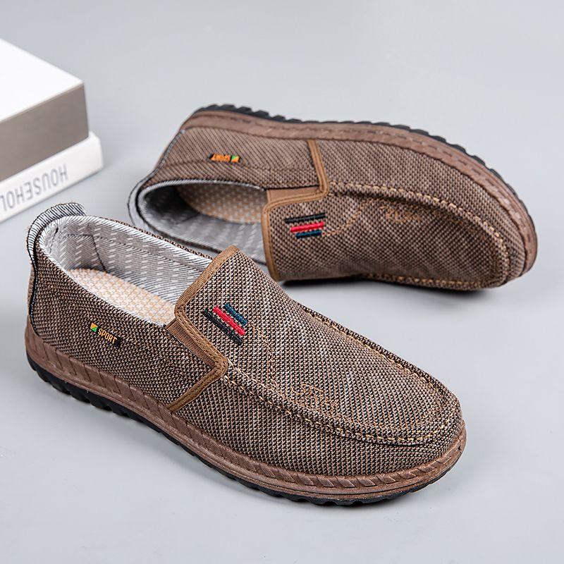 Sapatos De Pano Masculinos Antigos De Pequim Primavera Outono Respirável Fundo Macio De Meia-Idade E Idosos Pai Sapatos Antiderrapantes Sapatos De Lona Casuais