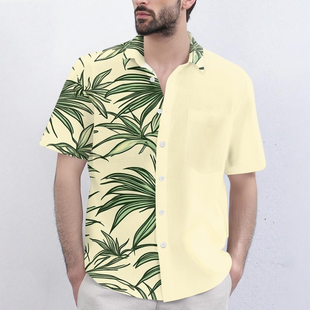 Men's Fashionable, Casual, Loose Short-sleeved Shirt With A Lapel And Comfortable Button Top
