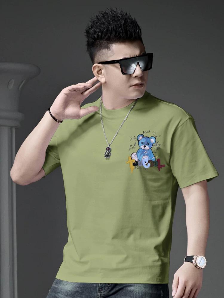 European Goods Trendy Brand Bear Print round Neck Short sleeve T-shirt Men 2025 New Summer Casual Men's Half Sleeve Top Clothes