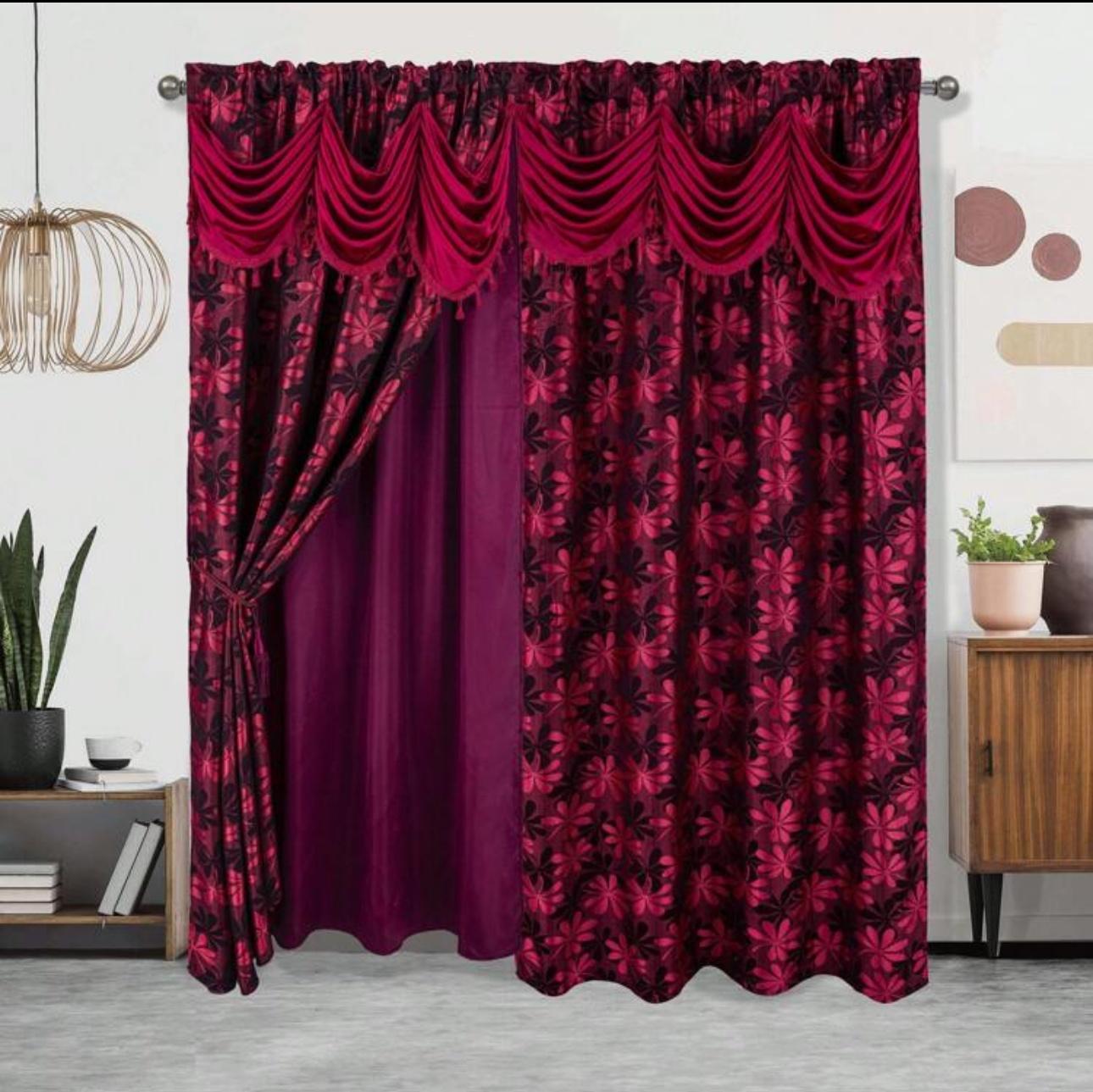 

Red floral false background pattern printed curtains, bedroom and living room, home decoration, room decoration 14Wx39L(35x100CM)x2
