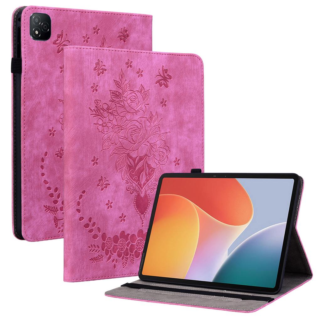 For Infinix Xpad Case Card Holder Anti-Scratch Leather Cover Rose Flower Imprint