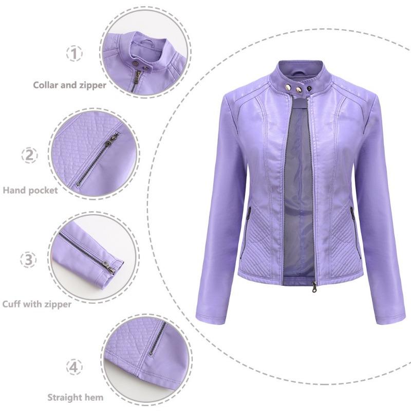 Autumn and Winter New Casual Leather Jacket Women's Simple Trend Thin Jacket Long Sleeve Motorcycle Jacket Women's Clothing