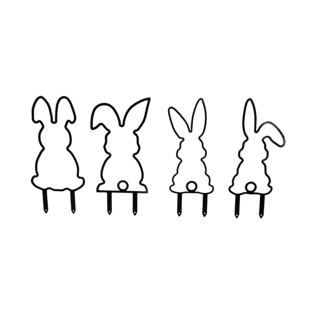 4PCS Metal Outdoor Garden Decorations Bunny Silhouette Yard Stakes Lawn Ornaments for Seasonal and Everyday Garden Display