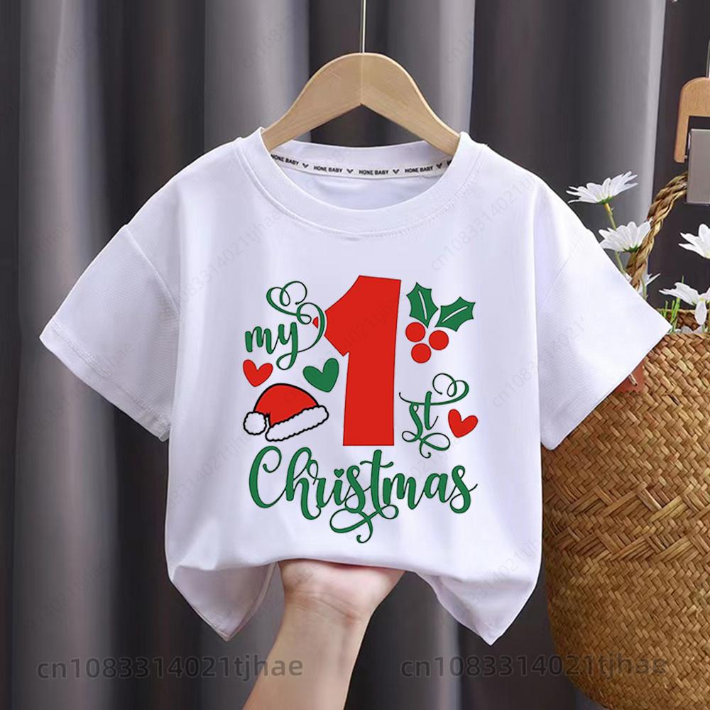 Merry Christmas Moose Graphics Kids Tshirts for Babys Santa Claus Christmas Party T-Shirt for Boys T Shirts for Girl Tops Tees