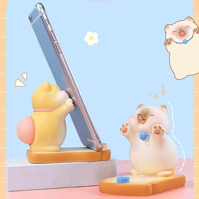 Cute Cat Cellphone Holder Resin Mini Portable Mobile Phone Stand Desk Ornament for Bedroom Office